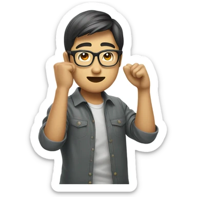 Dabbing as a tech worker that is asian and has glasses sticker