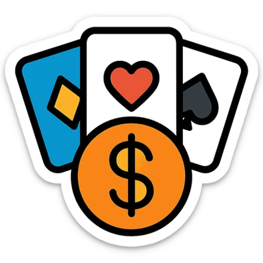 betting-themed logo with a stylized dollar sign and playing cards, modern look sticker