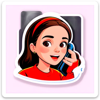 A girl using a cell phone saying call me sticker