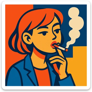 a girl smoking, stylized and expressive, vibrant toon style, modern illustration sticker