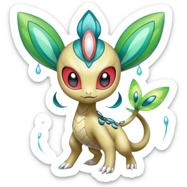 Splash-patterned emotional sparky sparky boom boom painful Meloetta-Guilmom-Salandit-Celebi-Pokémon-Fakémon-fusion-hybrid-creature sticker