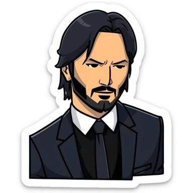 John Wick character with black suit, beard, and intense look sticker