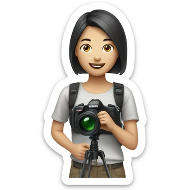 asian girl with video camera sticker