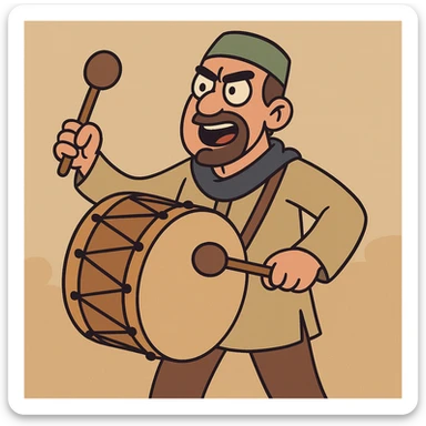 flat toon style of a sahur drummer with a big drum, simple background sticker