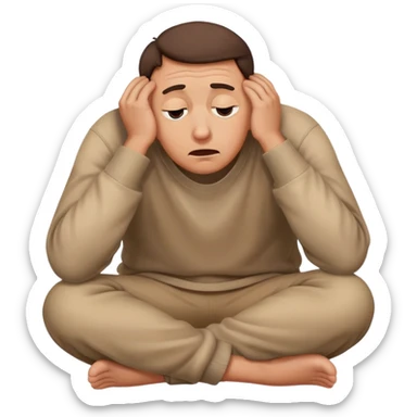 Scared man sitting curled up on himself, hidding his eyes sticker