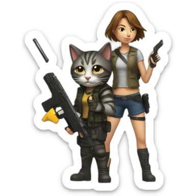 cat and girl with gun sticker