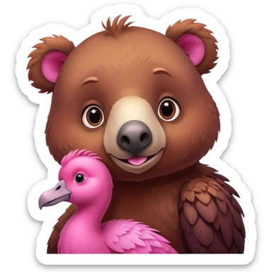 A cute brown bear and a realistic cute pink dodo closely together sticker