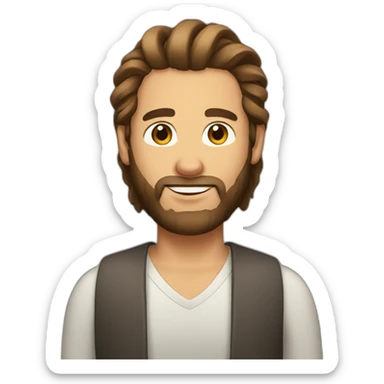 a bearded brown-haired man with a manbun sticker