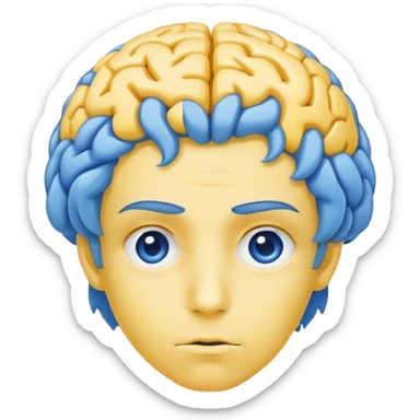 Adult person face emoji with yellow skin and a blue brain for hair sticker