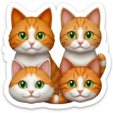 3 tiny different coloured short haired cats including a dark grey and white cat with green eyes, a ginger and white with orange eyes and a brown tabby and white with hazel eyes sticker