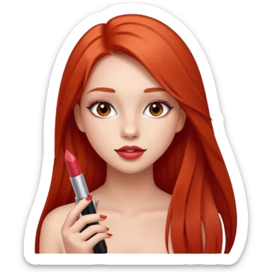 una chica con pose divertida de 18 años con los labios con pintalabios nude y los ojos maquillados, de piel blanca con el pelo liso, largo y pelirrojo, ojos marrones sticker