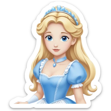 Cinematic Elegant Cinderella Portrait Emoji, Graceful and poised in her classic maid attire, golden locks cascading softly, bright blue eyes full of hope, a gentle glow of kindness and determination, delicate and humble yet undeniably beautiful, evoking the moment before her magical transformation, pure enchantment in her gaze! sticker