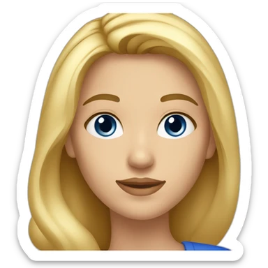 Une femme blonde au yeux brun avec la peau basanée et un top bleu roi sticker