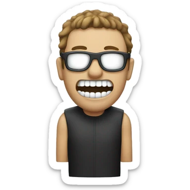 Manwith blind fold and sharp teeth sticker