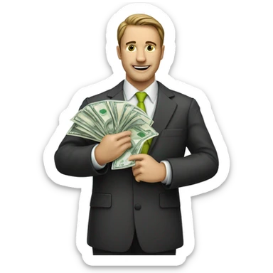 
a stock market trader with tie holding banknotes in his hand sticker