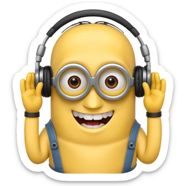 minions with headphones smiling teeth showing sticker