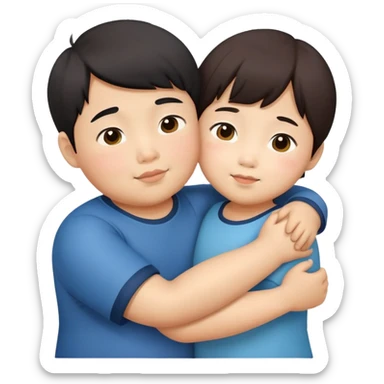 little asian boy with chubby asian girl hugging sticker