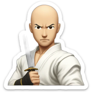 saitama serious punch with a katana on his right hand sticker