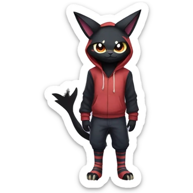 Cool Anthro Black Noibat-Quilava-Litten-Pokémon with edgy stripes and a hoodie Full Body sticker