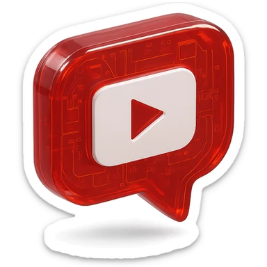 red speech bubble with inside a big red YouTube white play button, very glossy circuit style sticker