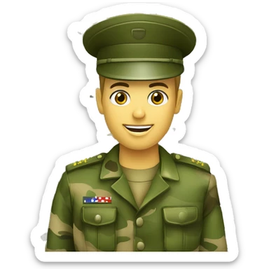 crie um emoji de um militar do exercito brasileiro com o camuflado típico sticker