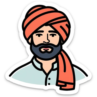 A friendly man with a beard and traditional South Asian appearance sticker