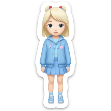 Kawaii girl Japanese full body blue pastel sticker