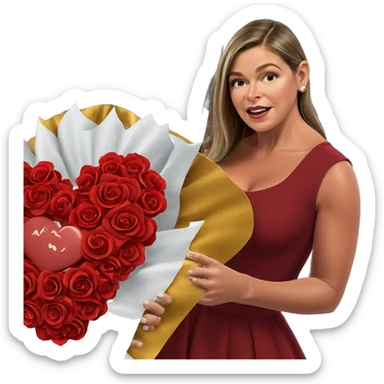 girl in red dress with roses sticker
