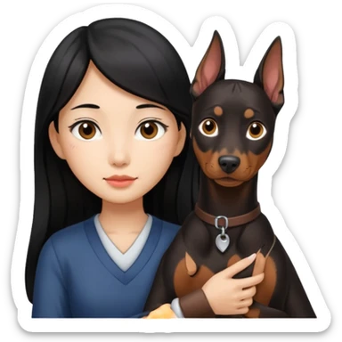 A long black hair Asian girl with a Doberman sticker