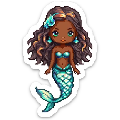 Beautiful mermaid with dark brown skin and iridescent scales sticker