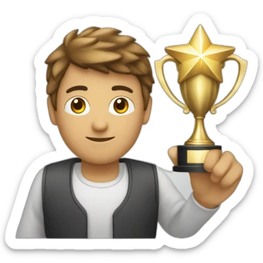 persona con un trofeo en las manos y detrás una estrella brillante  sticker