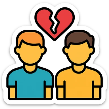 two men gay couple breaking up with a broken heart between them sticker