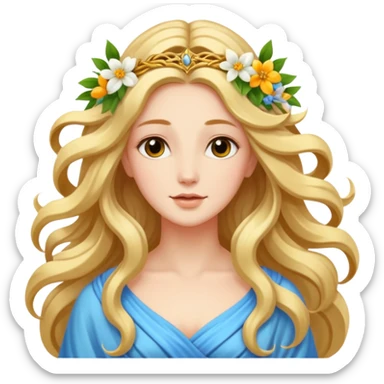 A beautiful goddess with flowing hair and spring flowers sticker