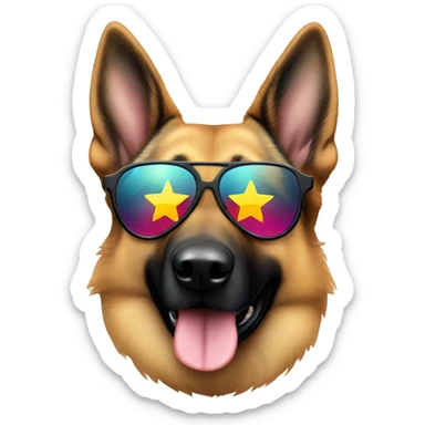 german shepherd dog wearing star shaped sunglasses sticker