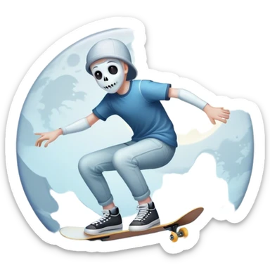  ghost skater boi ghost sk8 boarding under a moon sticker