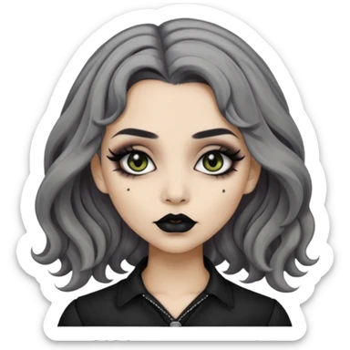  Beige olive skin  grey wavy hair black lips goth girl sticker