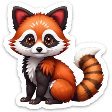 Realistic furry fuzzy scaly 4-legged quadrupedal Red-Panda-Munchkin-Kitten-Lemur-Raccoon-Dog-Red-Fox-animal-fusion-hybrid, Full body sticker