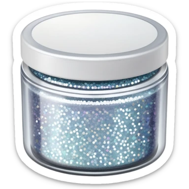 silver glitter in a small clear circular container with white lid sticker