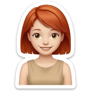 girl-,-short-layer-red-hair wear beige dress sticker