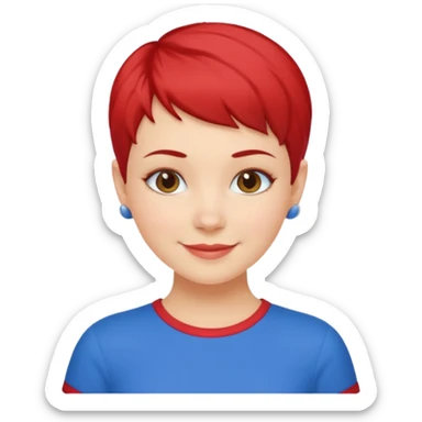 white girl pixie cut red and blue shirt sticker
