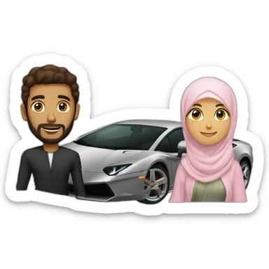 brown guy driving a lambo and next to him his hijabi wife sticker