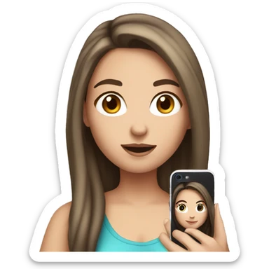 brunette white girl making a selfie with phone sticker