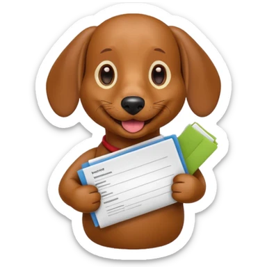 dachshund emoji holding a stack of resumes in its mouth, cheerful expression, no hands, minimal details, apple emoji style sticker
