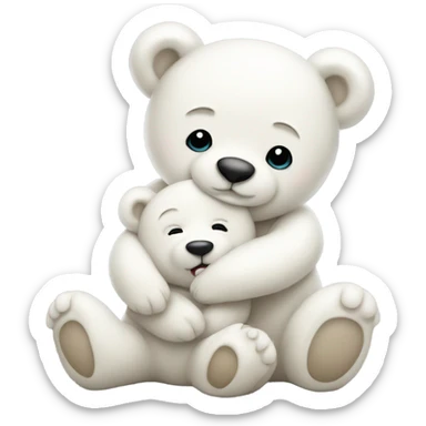 Happy white momma teddy bear hugging a happy white baby bear sticker