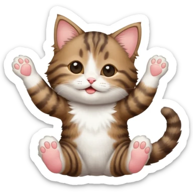 dark brown tabby and white kitten in funny positions upside down with eyes closed sticker