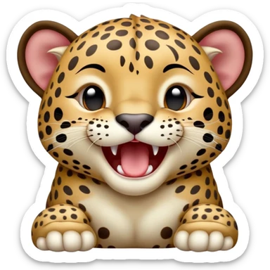 cinematic-realistic-yawning-baby jaguar-portrait-emoji,-head-tilted-slightly-with-a-dramatic,-wide-open-yawn,-showcasing-a-lithe,-graceful-build-with-distinctive-rosette-patterns-and-sleepy,-half-closed-eyes,-simplified-yet-irresistibly-adorable, realistic sticker