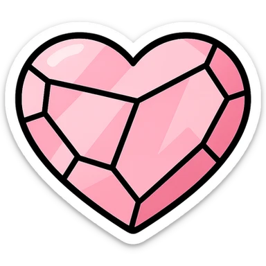 heart shaped rose quartz stone icon, clean lines, soft pink hues, gemstone texture sticker