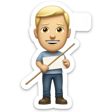 white man holding placard on stick sticker