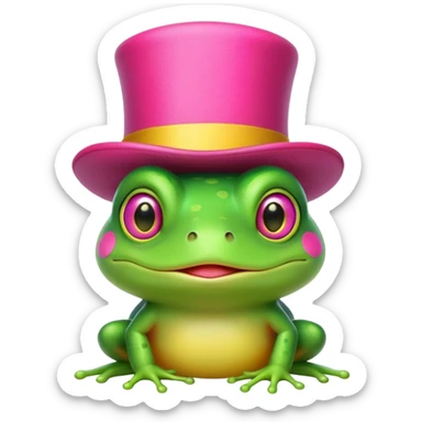Cute frog with a top hat on his head but the top hat is hot pink and yellow sticker