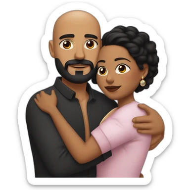 Shaved hair latino man with skin fade, detailed moustache and beard, cuddling a black woman with straight black hair and big earrings sticker